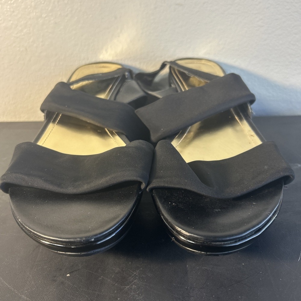 Kenneth Cole Reaction Wedge Sandals Womens 9 Black Good Strappy Open Toe Heel